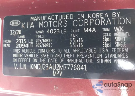 2021 Kia Soul Lx z USA, uszkodzony, nr VIN KNDJ23AU2M7776841